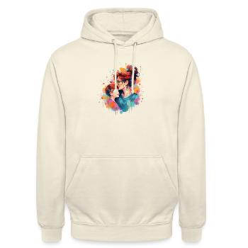 Mutter & Sohn - Unisex Hoodie - Vanille-Milchshake - Vorne - Alina (178cm) & Michal (187cm)
