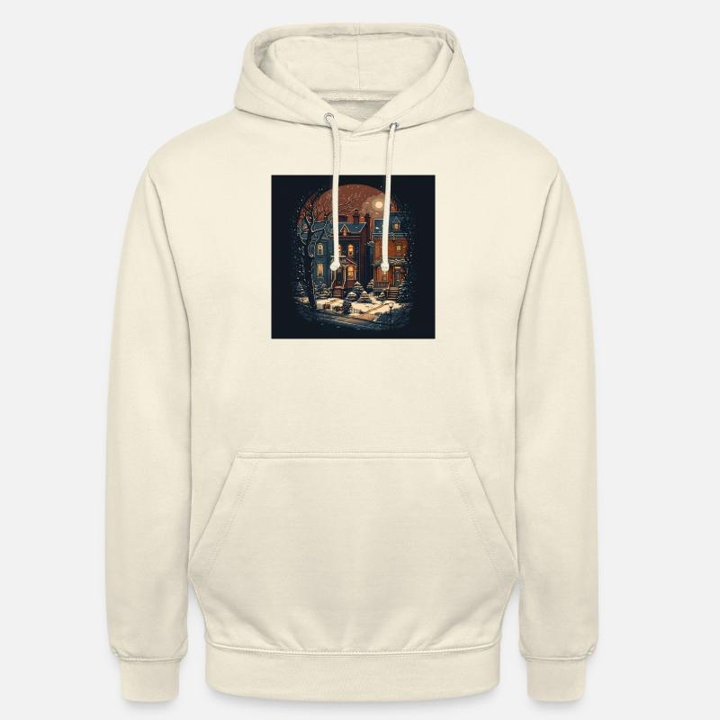 des rues enneigées avec des maisons victoriennes - Sweat-shirt à capuche unisexe - vanille
