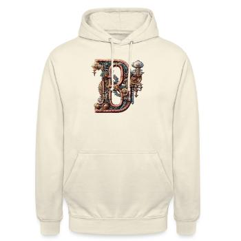 Abstract Futuristic Illustrations Symbols Words - Unisex Hoodie - vanilla - Front - Alina (178cm) & Michal (187cm)