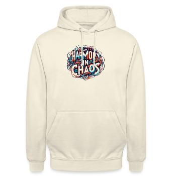 Harmonie im Chaos - Musiktypografie - Unisex Hoodie - Vanille-Milchshake - Vorne - Alina (178cm) & Michal (187cm)