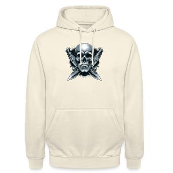 Twin Blades: Schädel zwischen Dolchen - Unisex Hoodie - Vanille-Milchshake - Vorne - Alina (178cm) & Michal (187cm)