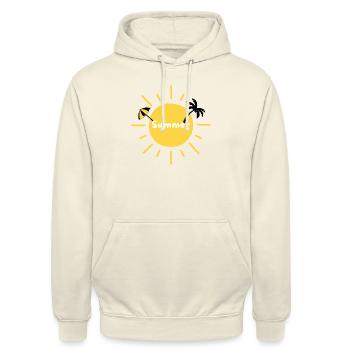 Sommersonne, Palme und Sonnenschirm - Unisex Hoodie - Vanille-Milchshake - Vorne - Alina (178cm) & Michal (187cm)