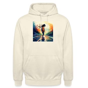 Skater auf der autobahn - Unisex Hoodie - Vanille-Milchshake - Vorne - Alina (178cm) & Michal (187cm)