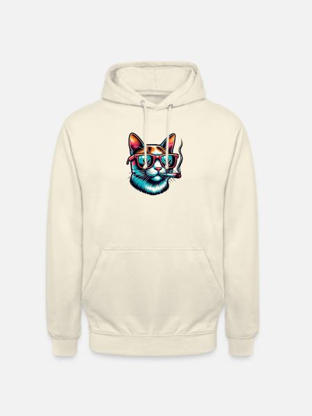 funny cat with joint - Unisex Hoodie - vanilla