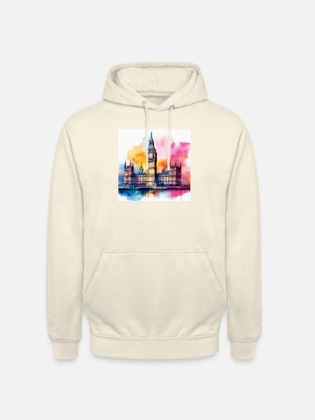 Big Ben Watercolour Splash Art - Unisex Hoodie - vanilla