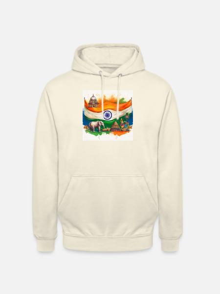 Vibrant Indian Heritage Flag Art - Unisex Hoodie - vanilla