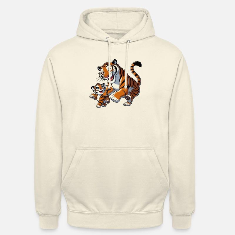 Mère tigre avec jeune gambadant - Sweat-shirt à capuche unisexe - vanille