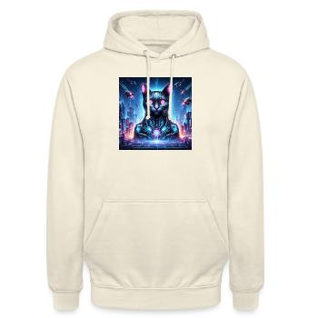 Cyber Cat : un félin futuriste dans un métro éclairé au néon - Sweat-shirt à capuche unisexe - vanille - Devant - Alina (178cm) & Michal (187cm)