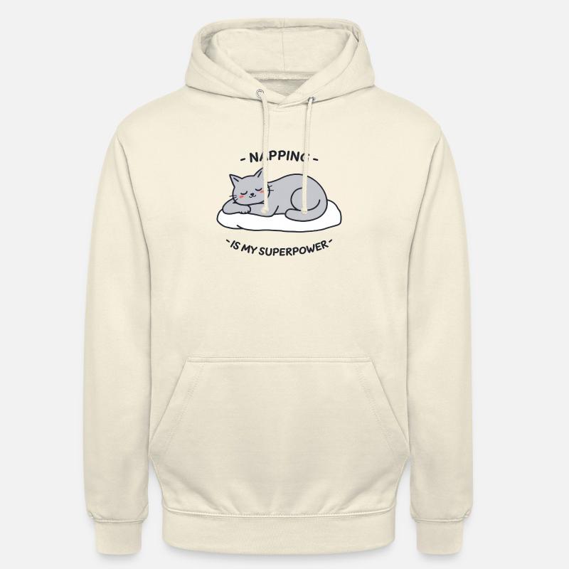 Relaxed Gray Cat Sleeping on a Pillow - Unisex Hoodie - vanilla