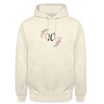 Rosa Blumenbuchstabe w - Unisex Hoodie - Vanille-Milchshake - Vorne - Alina (178cm) & Michal (187cm)