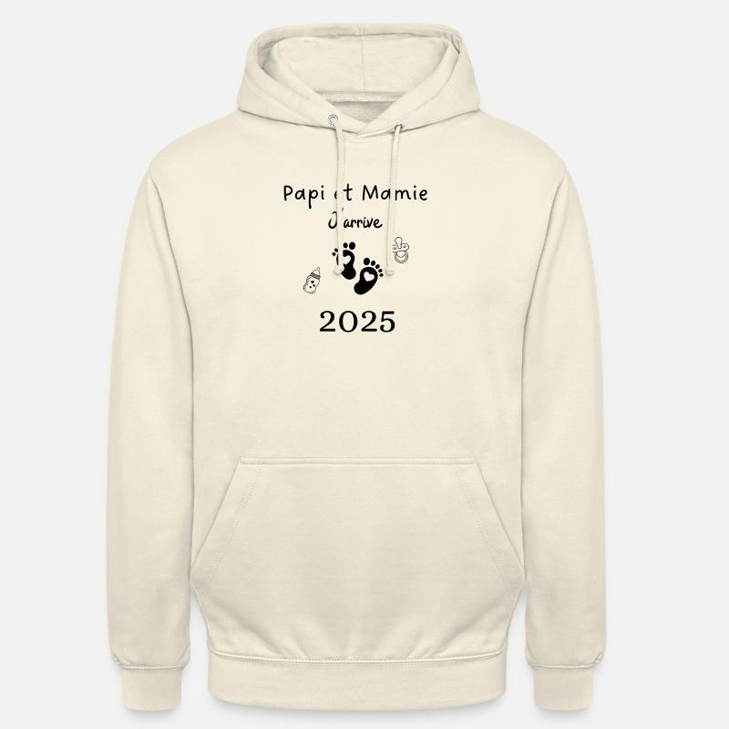Papi et mamie j’arrive 2025 - Sweat-shirt à capuche unisexe - vanille