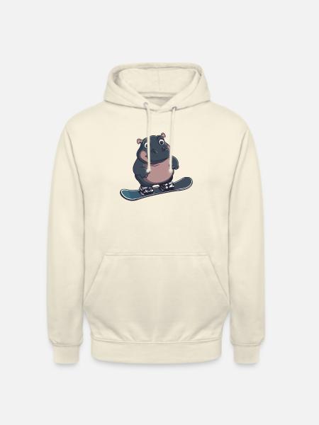 Hippos Snowboard Snowboarder Hippopotamus - Unisex Hoodie - vanilla