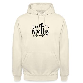 Du bist wertvoll - Unisex Hoodie - Vanille-Milchshake - Vorne - Alina (178cm) & Michal (187cm)