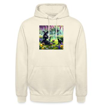 Witch in Spring Meadow - Unisex Hoodie - vanilla - Front - Alina (178cm) & Michal (187cm)