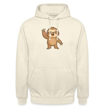 Süßes, winkendes Faultier - Unisex Hoodie - Vanille-Milchshake - Vorne - Alina (178cm) & Michal (187cm)