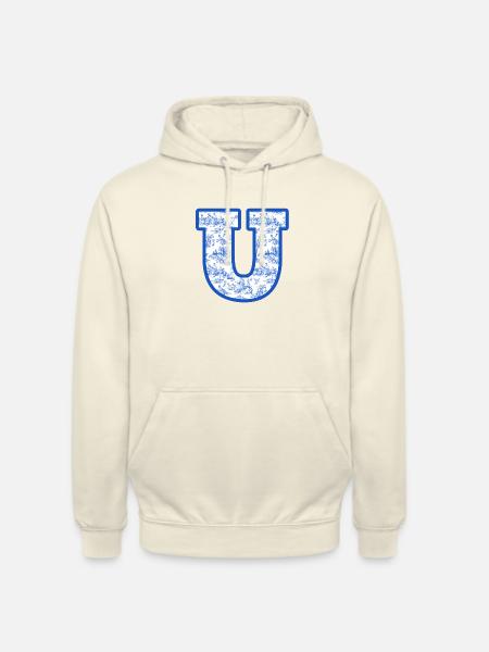 Blue chinoiserie u letter - Unisex Hoodie - vanilla