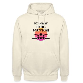 Party! Highway to the Partyzone - Unisex Hoodie - Vanille-Milchshake - Vorne - Alina (178cm) & Michal (187cm)