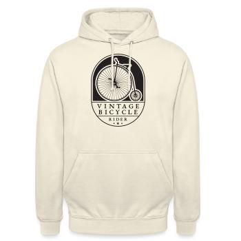 Cycliste vintage, noir sur lumière, penny farthing - Sweat-shirt à capuche unisexe - vanille - Devant - Alina (178cm) & Michal (187cm)