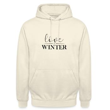 J’aime l’hiver, la neige, le froid et le bonhomme de neige - Sweat-shirt à capuche unisexe - vanille - Devant - Alina (178cm) & Michal (187cm)