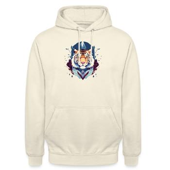 Künstlerischer Tigerkopf - Unisex Hoodie - Vanille-Milchshake - Vorne - Alina (178cm) & Michal (187cm)
