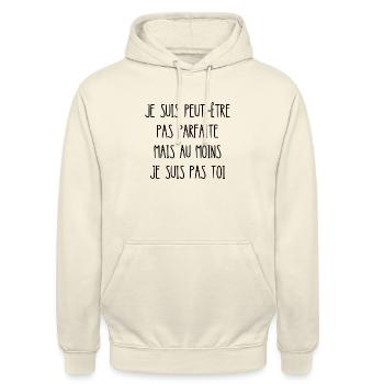 je suis peut-être pas parfaite - Sweat-shirt à capuche unisexe - vanille - Devant - Alina (178cm) & Michal (187cm)
