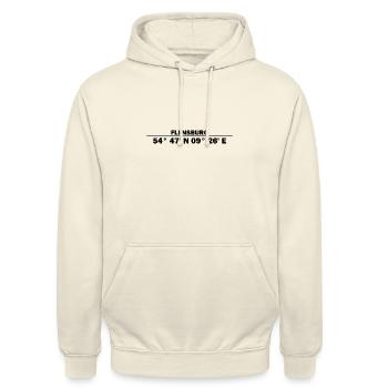 Flensburg Koordinaten - Unisex Hoodie - Vanille-Milchshake - Vorne - Alina (178cm) & Michal (187cm)