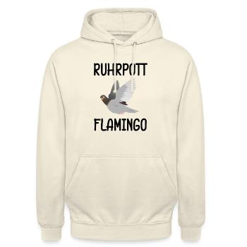 Ruhrpott Flamingo Taube Geschenk NRW Ruhrstadt - Unisex Hoodie - Vanille-Milchshake - Vorne - Alina (178cm) & Michal (187cm)