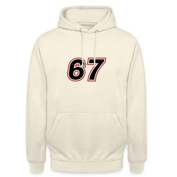 67 Zahl Symbol - Unisex Hoodie - Vanille-Milchshake - Vorne - Alina (178cm) & Michal (187cm)