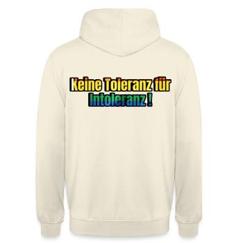 Keine Toleranz für Intoleranz - LimitedEdition - Unisex Hoodie - Vanille-Milchshake - Hinten - Michal (187cm)