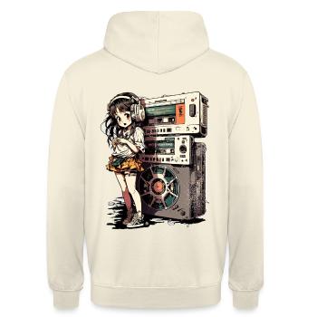 Kassettenrekorder Anime Sticker Reel to Reel - Unisex Hoodie - Vanille-Milchshake - Hinten - Michal (187cm)