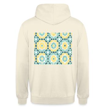 Motif de tuiles persanes – Bleu et or - Sweat-shirt à capuche unisexe - vanille - Dos - Michal (187cm)