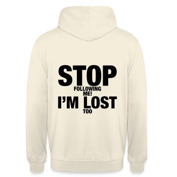 Arrêtez de me suivre - Sweat-shirt à capuche unisexe - vanille - Dos - Michal (187cm)