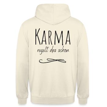 Karma regelt das schon - Unisex Hoodie - Vanille-Milchshake - Hinten - Michal (187cm)