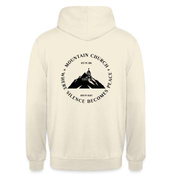 Mountain Church Where Silence becomes Peace - Unisex Hoodie - Vanille-Milchshake - Hinten - Michal (187cm)