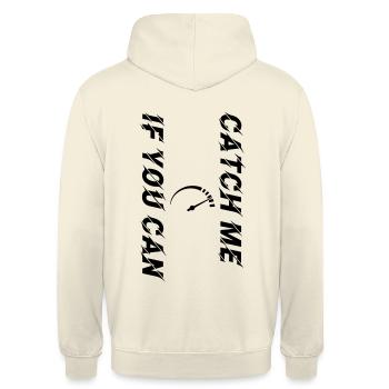 Catch Me If You Can Tacho schwarz personalisierbar - Unisex Hoodie - Vanille-Milchshake - Hinten - Michal (187cm)