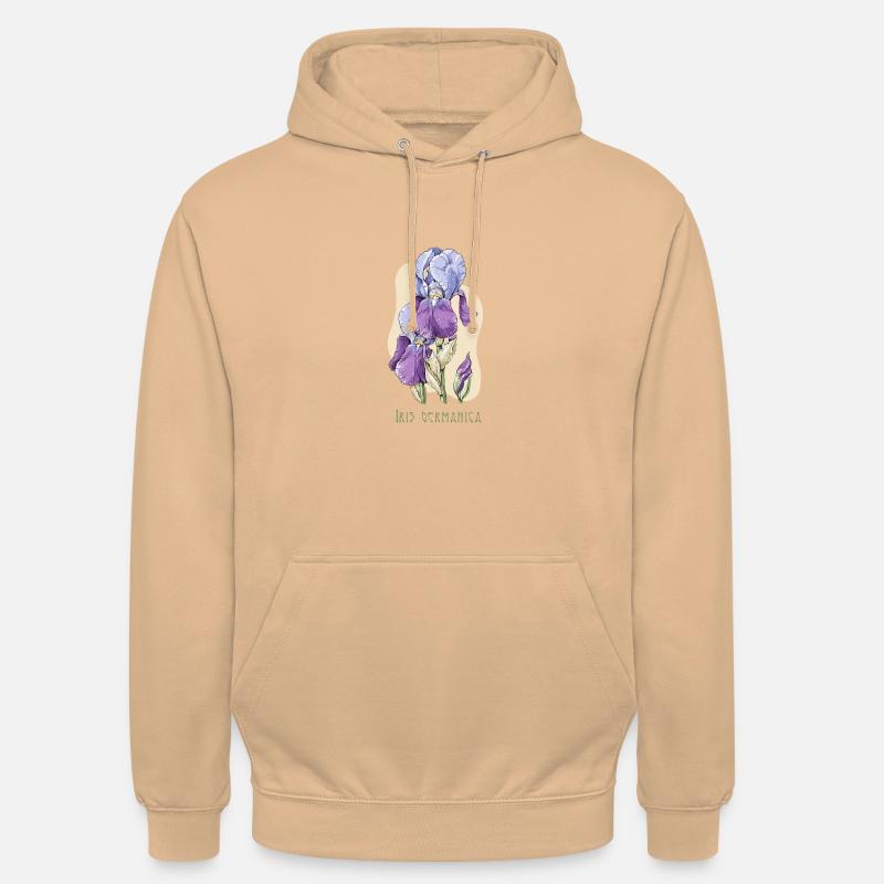 Dessin botanique de l’iris - Sweat-shirt à capuche unisexe - pêche