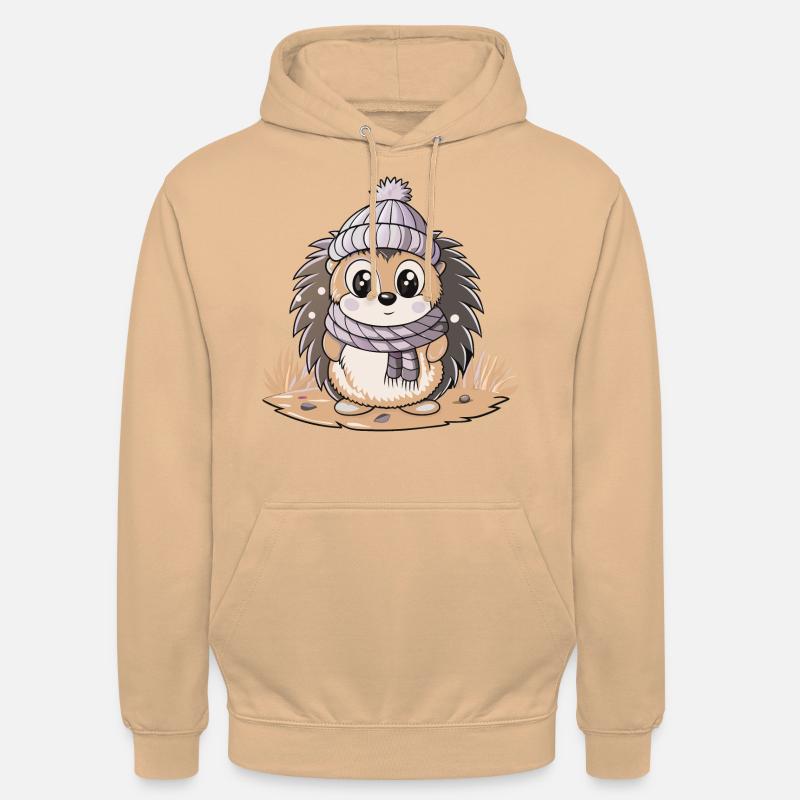 Hérisson mignon avec écharpe et chapeau à pompon. - Sweat-shirt à capuche unisexe - pêche