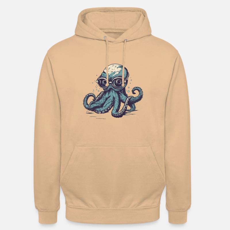 Nerdy Comic Oktopus mit Brille - Unisex Hoodie - Pfirsich