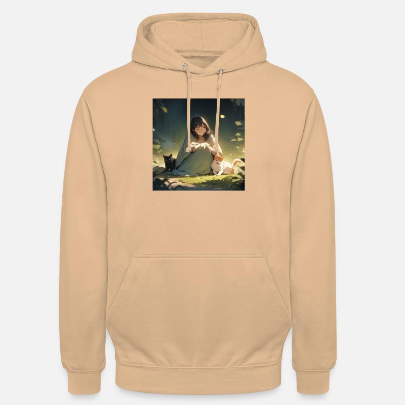 Mädchen mit Hund und Katze - Unisex Hoodie - Pfirsich