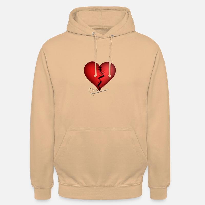 Mal di cuore | il cuore spezzato è patchato - Felpa con cappuccio unisex - pesca
