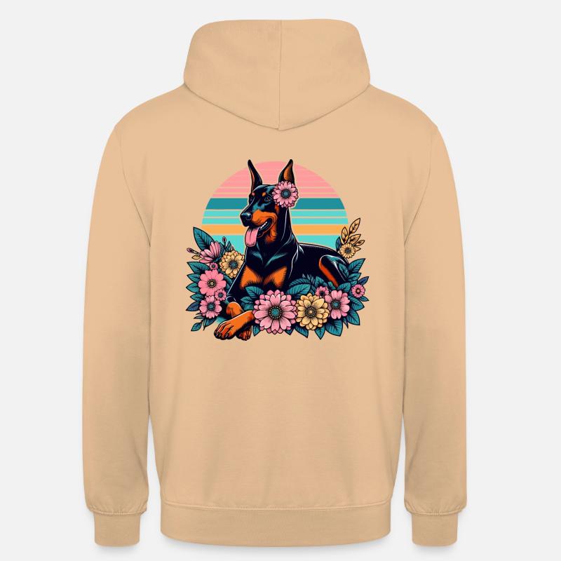 Doberman Retro Pastel Fleurs Fleurs - Sweat-shirt à capuche unisexe - pêche