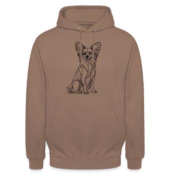 Papillon Hund - Line Art Design - Unisex Hoodie - Mokka - Vorne - Alina (178cm) & Michal (187cm)