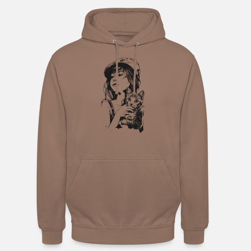 Mädchen mit Katze - Unisex Hoodie - Mokka