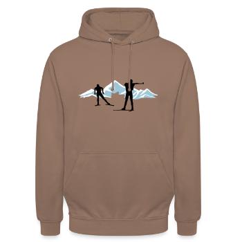 Biathlon - Biathleten und Berge - Unisex Hoodie - Mokka - Vorne - Alina (178cm) & Michal (187cm)