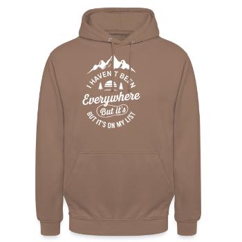 Je ne suis allé nulle part mais c’est sur ma liste - Sweat-shirt à capuche unisexe - moka - Devant - Alina (178cm) & Michal (187cm)