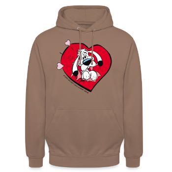 Asterix & Obelix - Idefix amoureux - Sweat-shirt à capuche unisexe - moka - Devant - Alina (178cm) & Michal (187cm)