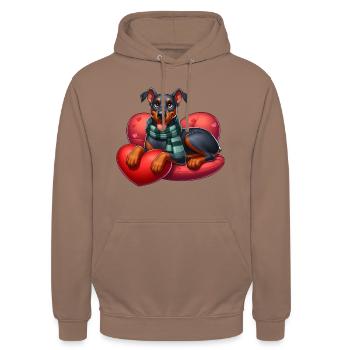 Mignon Doberman Amour Coeur - Sweat-shirt à capuche unisexe - moka - Devant - Alina (178cm) & Michal (187cm)