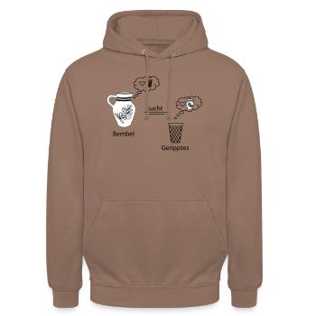 Denkblasen Bembel und Geripptes - Unisex Hoodie - Mokka - Vorne - Alina (178cm) & Michal (187cm)