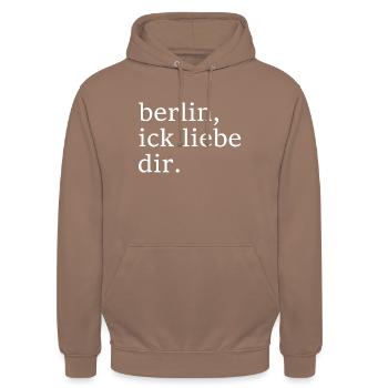 berlin, ick liebe dir. - Dialekt - Mundart - Unisex Hoodie - Mokka - Vorne - Alina (178cm) & Michal (187cm)