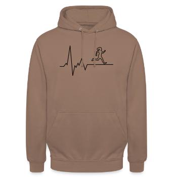 herzschlag läuferin - Unisex Hoodie - Mokka - Vorne - Alina (178cm) & Michal (187cm)